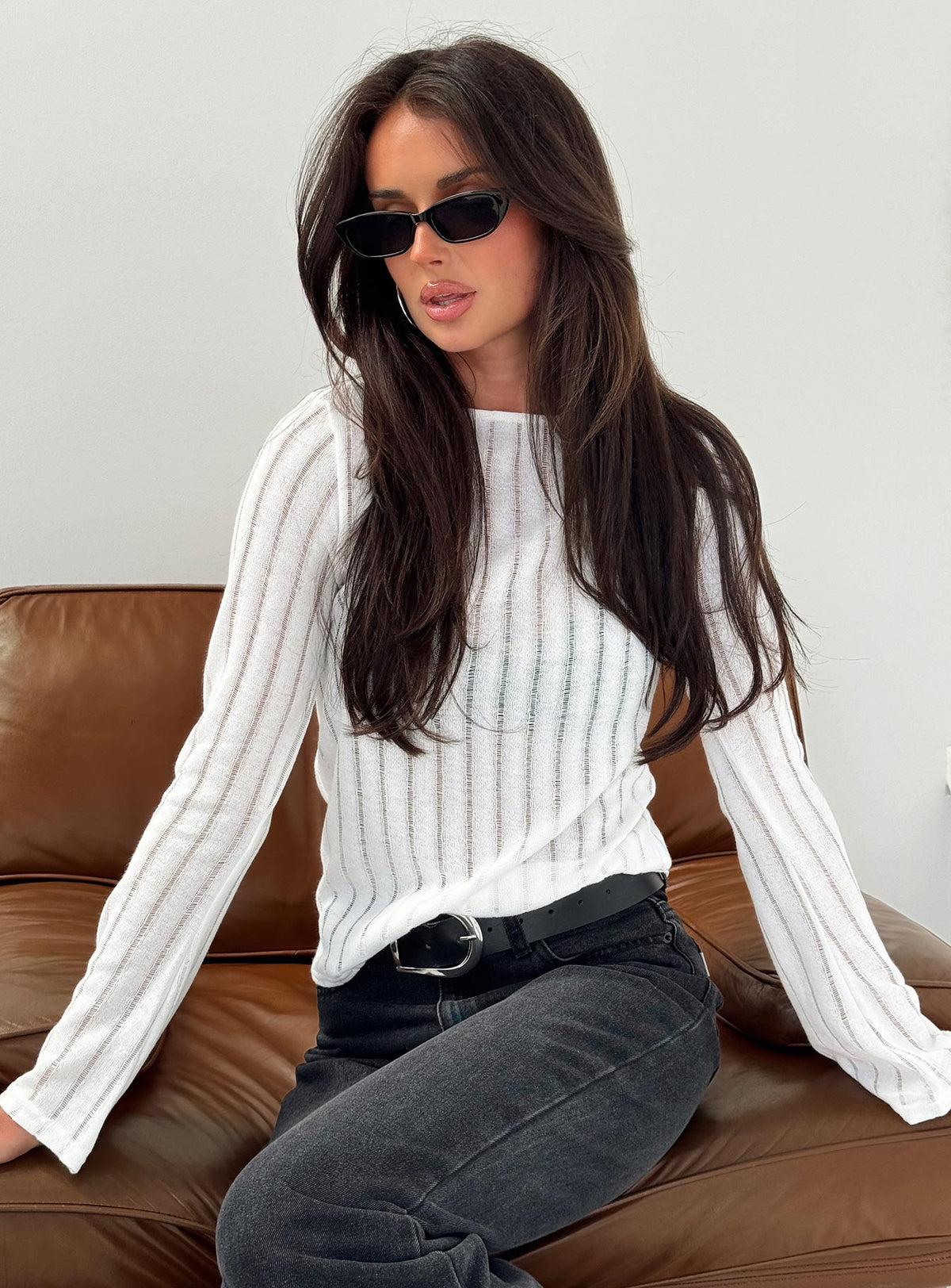Tuppence Ribbed Long Sleeve Top White