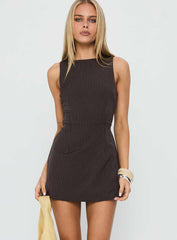 Yumiko Romper Brown Pinstripe