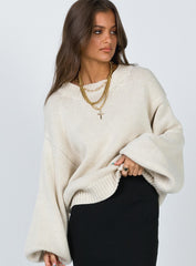 Harmony Balloon Sleeve Knit Sweater Beige